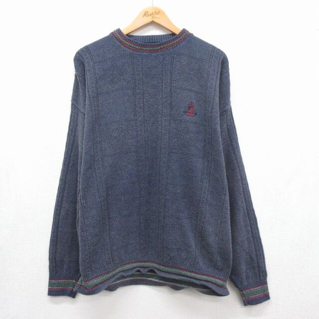 XL★古着 IZOD 長袖 セーター メンズ 90年代 90s 大きいサイズ クルーネック USA製 ネイビー 26jul30