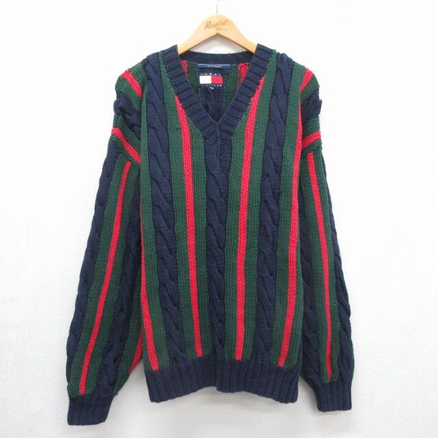 トミーヒルフィガー 90s ケーブルセーター ネイビー メンズXL相当 | 古着