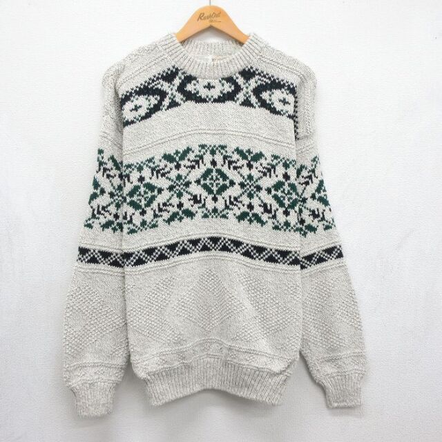ノルディック 90s 長袖セーター 雪柄 ベージュ メンズL相当 | 古着