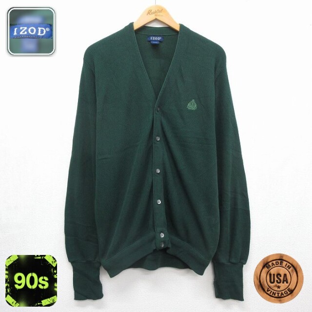 IZOD 90s 長袖セーター ワンポイントロゴ グリーン メンズL相当 | 古着