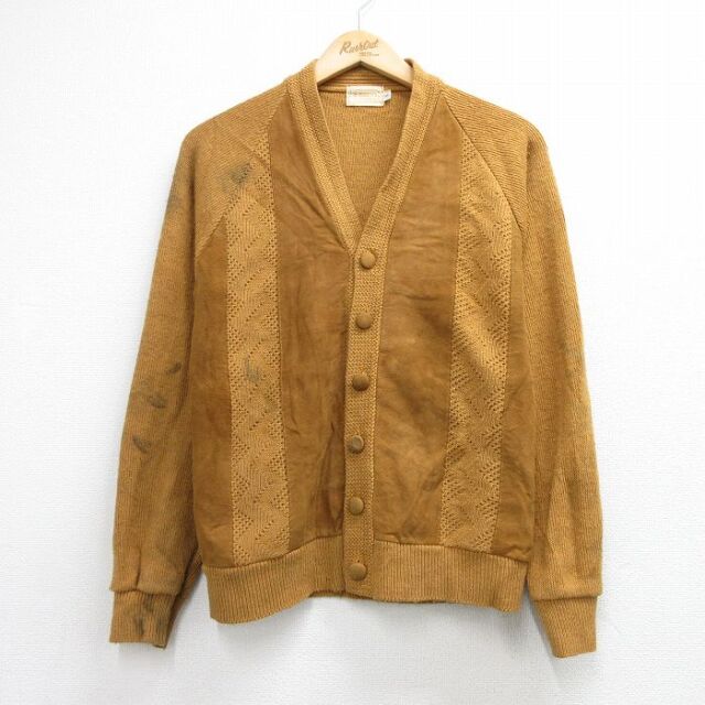 60s ラグランカーディガン スエード使用 ブラウン メンズS相当 | 古着