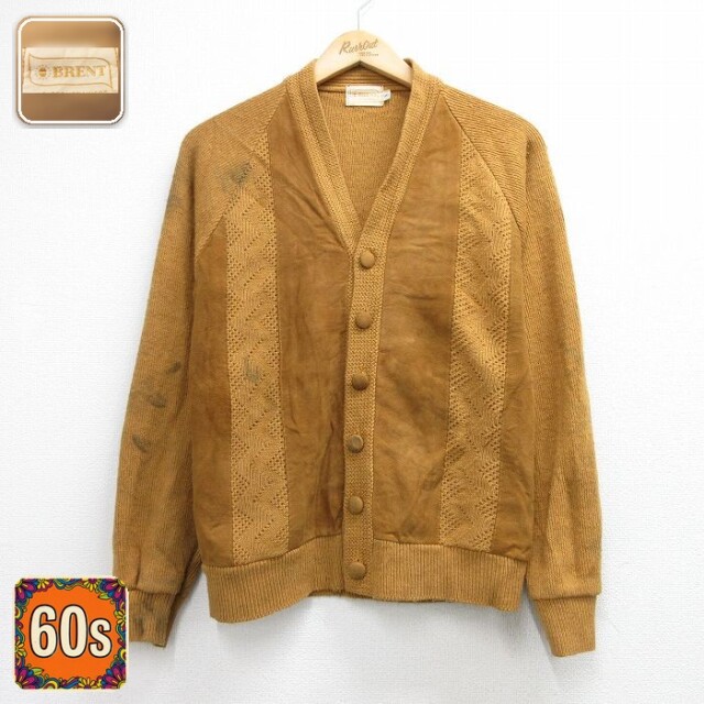60s ラグランカーディガン スエード使用 ブラウン メンズS相当 | 古着