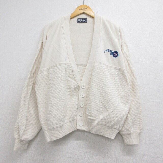 McBriar 90s 長袖ニットカーディガン WIBC刺繍ロゴ ベージュ メンズXL相当 | 古着