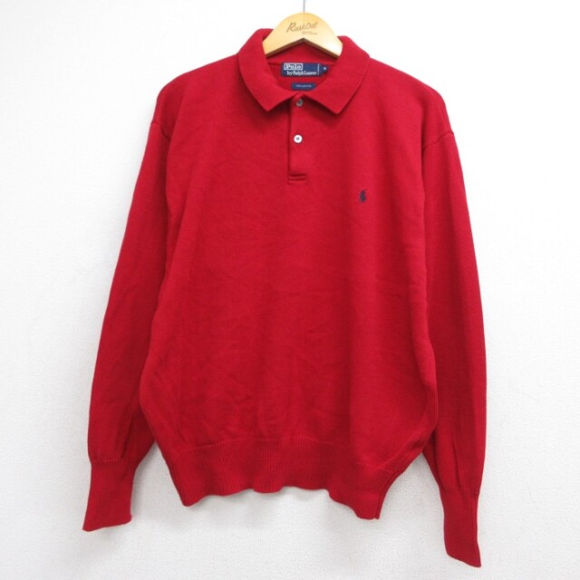 ラルフローレン 90s 長袖セーター えり付き レッド XL | 古着 26aug26