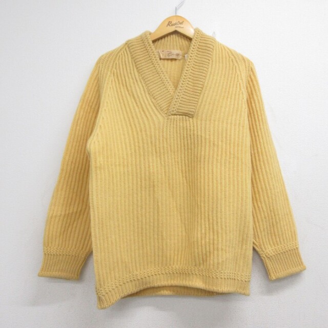 Cross 80s 長袖セーター リブニット イエロー メンズM相当 | 古着