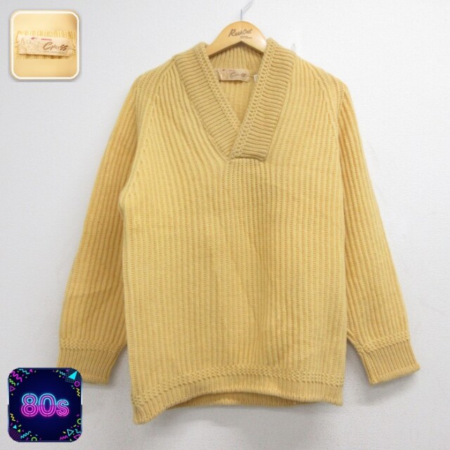 Cross 80s 長袖セーター リブニット イエロー メンズM相当 | 古着