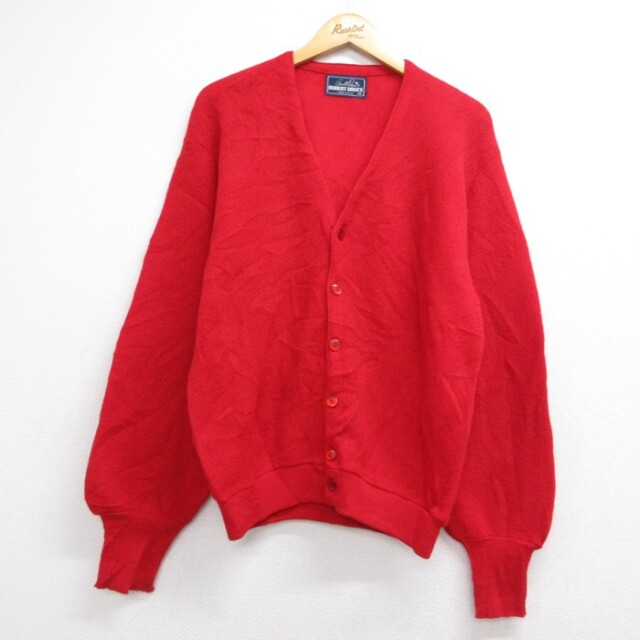 ROBERT BRUCE 長袖 セーター 80s アーノルドパーマー ニット カーディガン ウール Vネック USA製 レッド メンズL相当 | 古着