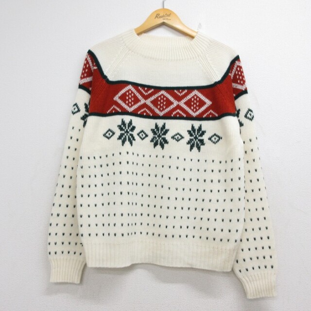 JCPenney 80s 長袖セーター ハンドメイド 雪柄 ホワイト メンズL相当 | 古着