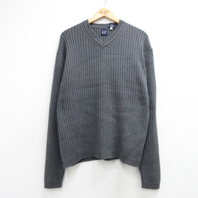 ギャップ 00s 長袖セーター リブニット グレー メンズL相当 | 古着