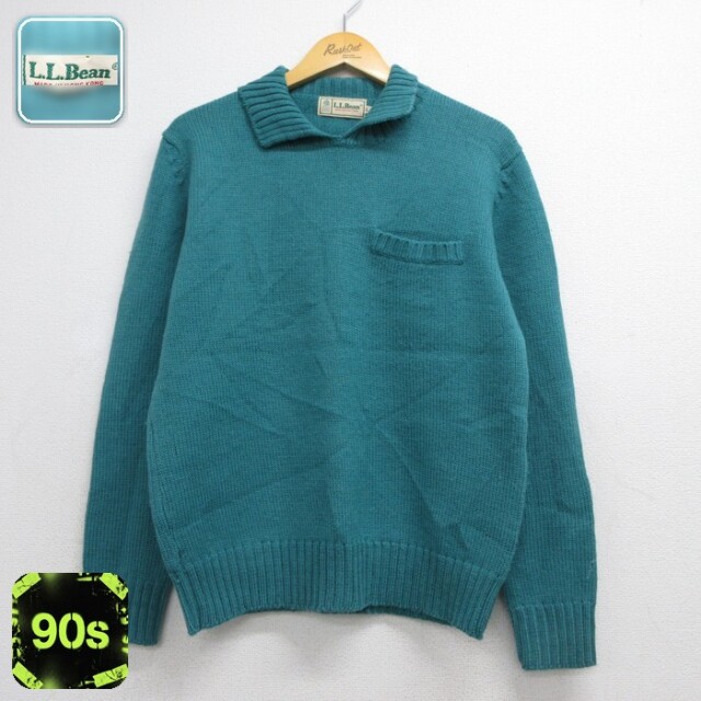 L.L.Bean 90s 長袖ニットセーター 胸ポケット グリーン メンズM相当 | 古着