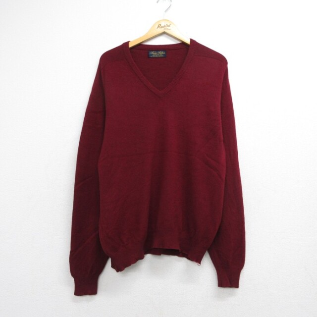 XL★古着 Brooks Brothers ブルックスブラザーズ 長袖 ニットセーター メンズ 90年代 90s カシミヤ Vネック バーガンディ【spe】 26sep14