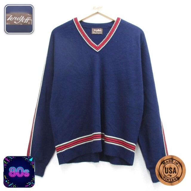 Lord Jeff 80s 長袖セーター ネイビー メンズL相当 | 古着