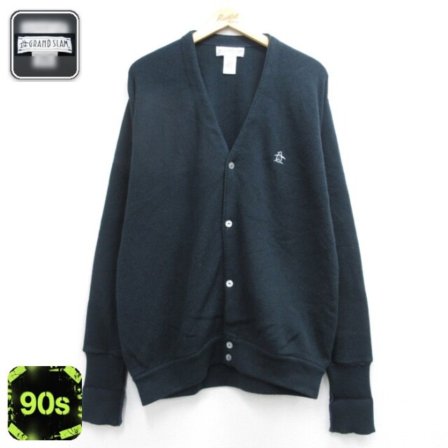 GRAND SLAM 長袖 90s カーディガン アクリル ニット ブラック メンズXL相当 | 古着