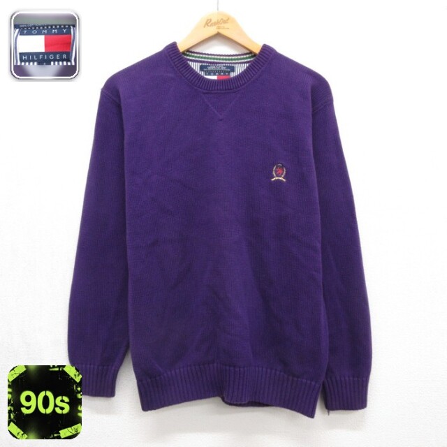 トミーヒルフィガー 90s 長袖セーター パープル メンズM相当 | 古着