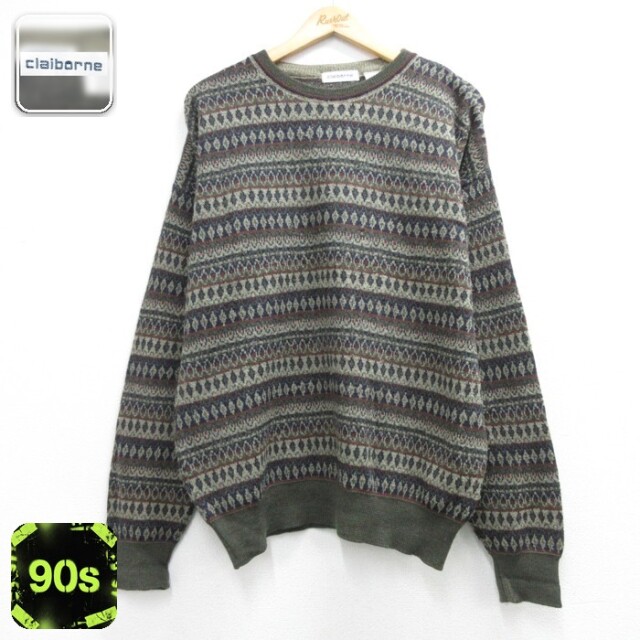 claiborne 90s 長袖セーター フェアアイル カーキ メンズL相当 | 古着