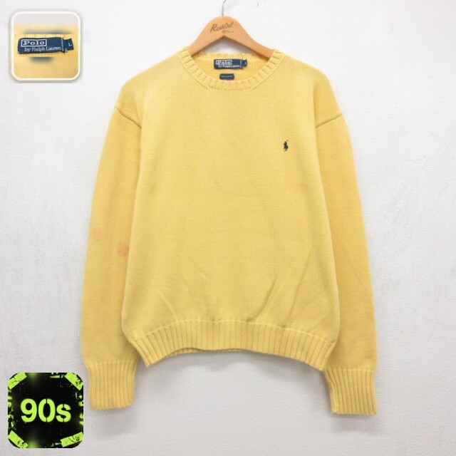 ラルフローレン 90s 長袖セーター ポニー刺繍 イエロー メンズL相当 | 古着