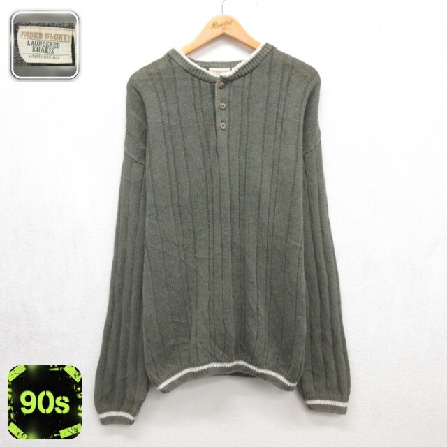 FADED GLORY 00s 長袖セーター ヘンリーネック カーキ メンズL相当 | 古着