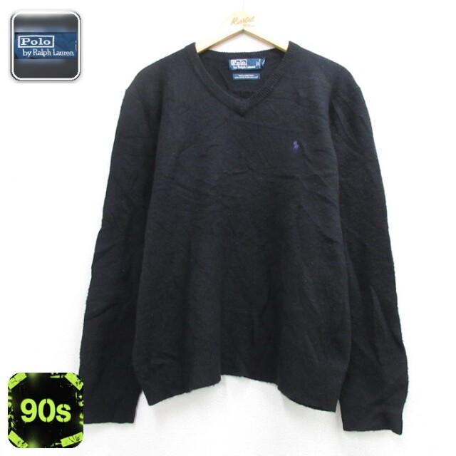ラルフローレン 90s 長袖セーター ワンポイントロゴ ブラック メンズL相当 | 古着