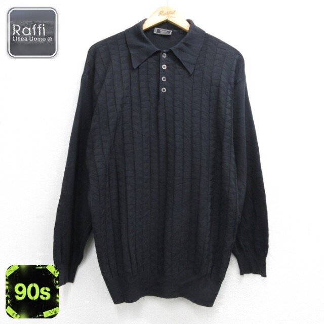 Raffi 長袖 セーター 90s えり付き イタリア製 ブラック メンズL相当 | 古着