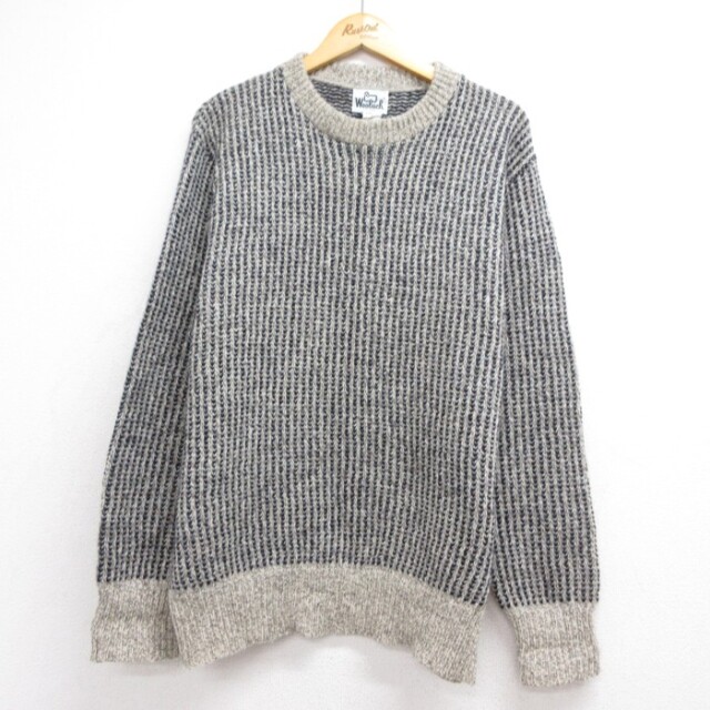 XL★古着 ウールリッチ Woolrich 長袖 セーター メンズ 80年代 80s バーズアイ ウール クルーネック USA製 グレー 霜降り【spe】 26oct02