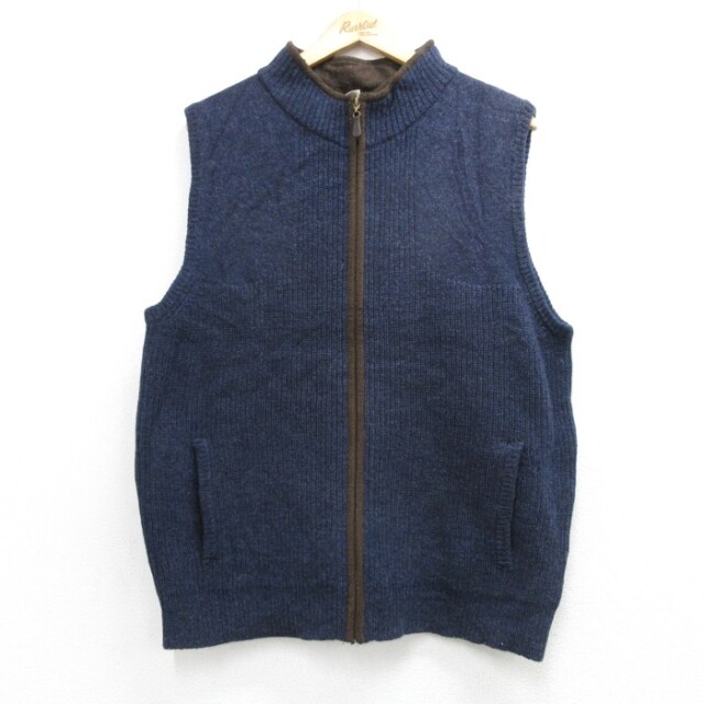 M★古着 L.L.Bean エルエルビーン ニットベスト フルジップ メンズ 00年代 00s メリノウール ネイビー 霜降り 26oct06