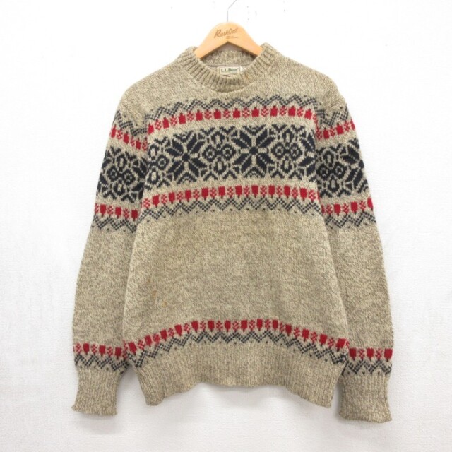 S★古着 L.L.Bean エルエルビーン 長袖 セーター メンズ 80年代 80s ウール クルーネック ベージュ 霜降り【spe】 26oct06
