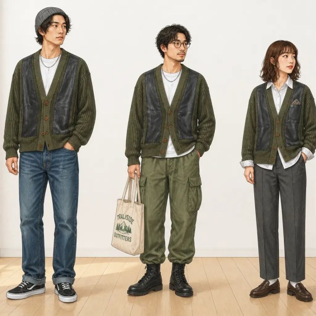 古着通販 L☆古着 aldo 長袖 カーディガン メンズ 80年代 80s レザー