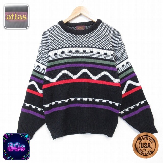 【50%OFF】80s 長袖セーター バーズアイ ブラック M | 古着