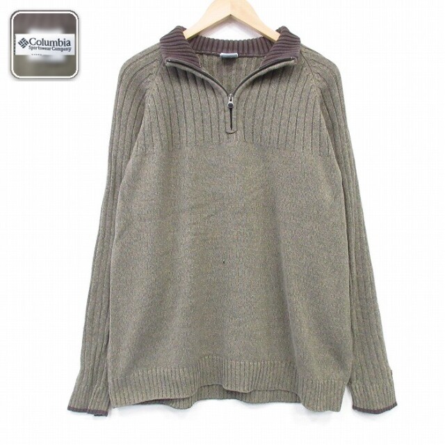 【50%OFF】コロンビア 長袖ハーフジップセーター ラグラン グリーン XL | 古着