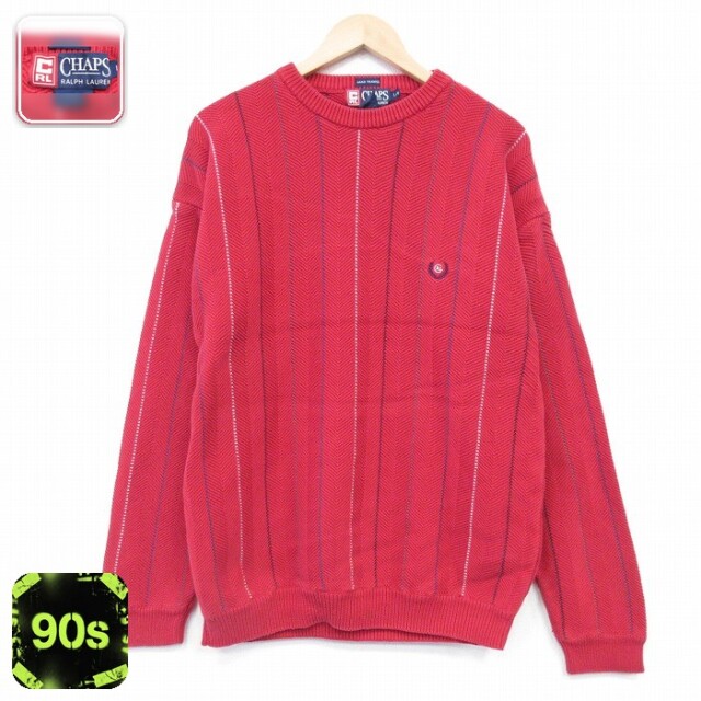 【50%OFF】ラルフローレン 90s 長袖セーター ストライプ レッド L | 古着