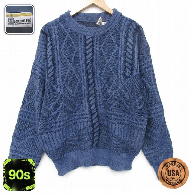 【50%OFF】ロンドンフォグ 90s 長袖セーター ネイビー XL | 古着