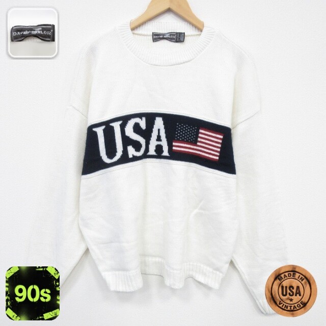【50%OFF】90s 長袖セーター USAロゴ ホワイト L | 古着