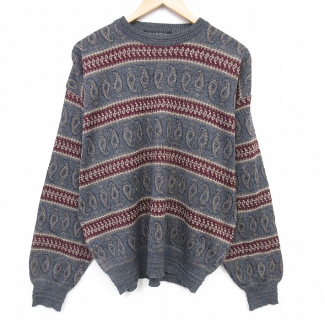 【20%OFF】長袖セーター ペイズリー柄 グレー L | 古着