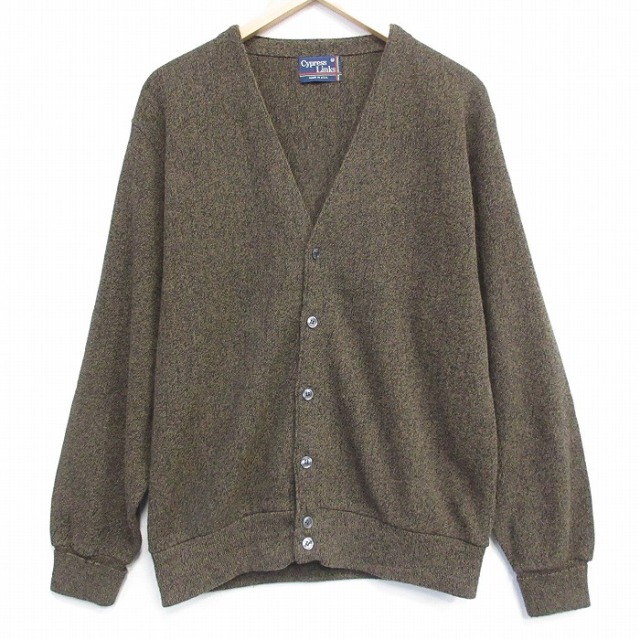M★古着 長袖 ニット カーディガン メンズ 90年代 90s 無地 USA製 茶 霜降り 26jan28