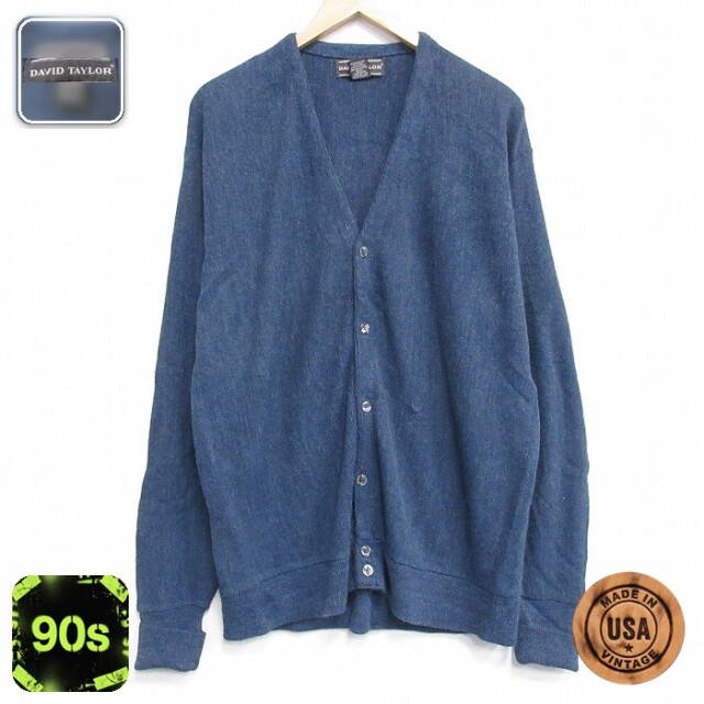 【50%OFF】ニット カーディガン 90s 長袖 霜降り ネイビー L | 古着