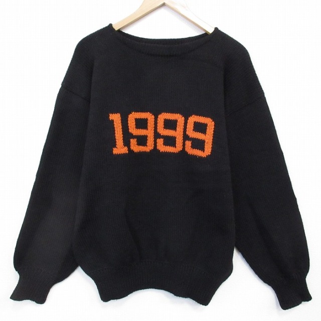 L★古着 長袖 セーター メンズ 90年代 90s 1999 ウール クルーネック 黒【spe】 26jan29