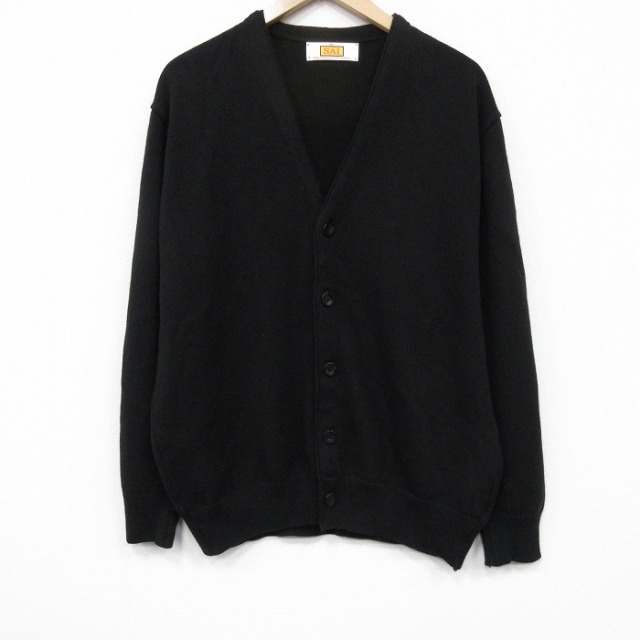 XL★古着 長袖 ニット カーディガン メンズ 00年代 00s 無地 アクリル 黒 26jan30