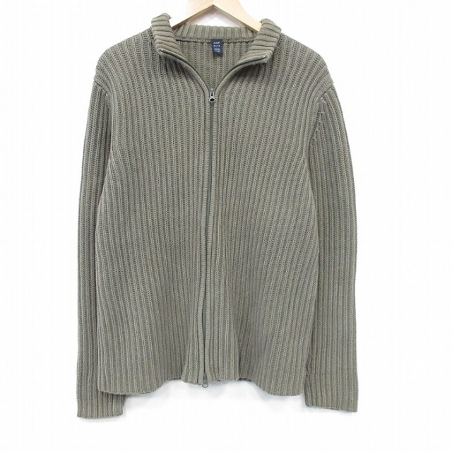 XL★古着 ギャップ GAP 長袖 フルジップ ドライバーズ ニット カーディガン メンズ コットン 薄緑 26jan30