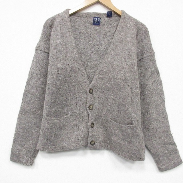 L★古着 ギャップ GAP 長袖 ニット カーディガン メンズ 90年代 90s 無地 薄ベージュ 26jan30