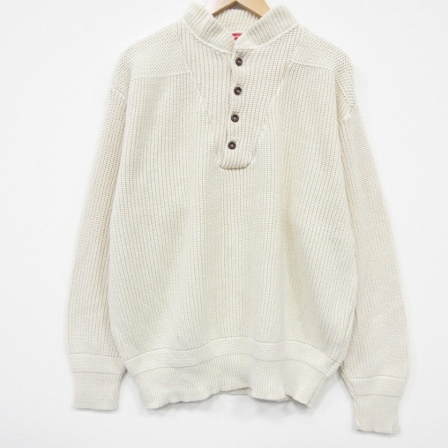 XL★古着 長袖 セーター メンズ 90年代 90s 大きいサイズ コットン ヘンリーネック ハイネック USA製 薄ベージュ 26feb16