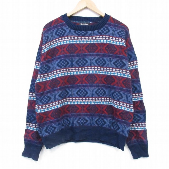【20%OFF】長袖セーター ボーダー ネイビー L | 古着