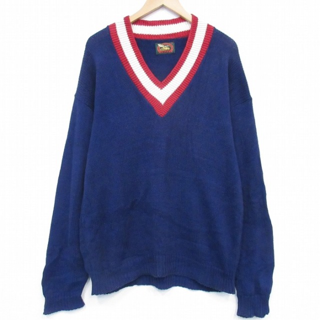 【20%OFF】L★古着 長袖 セーター メンズ Vネック USA製 紺他