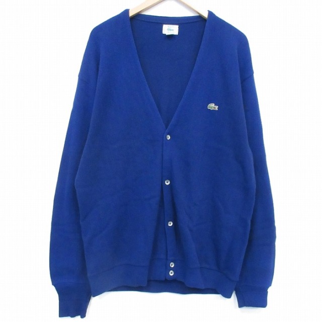 XL★古着 ラコステ IZOD 長袖 ブランド ニット カーディガン メンズ 90年代 90s ワンポイントロゴ  アクリル USA製 ブルー 26jun19