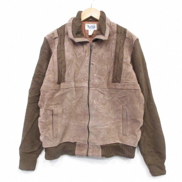 【20%OFF】L★古着 長袖 ニット カーディガン メンズ 襟付き 茶