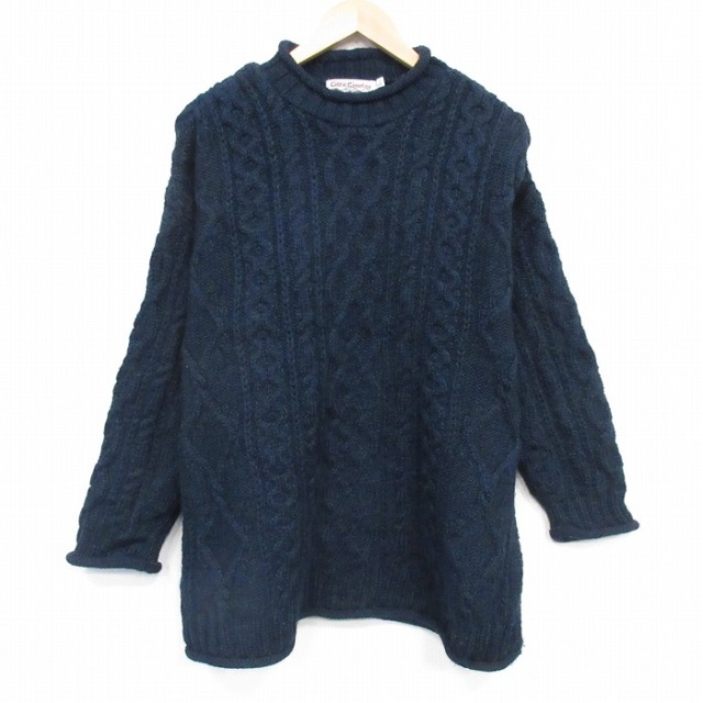 アラン 長袖セーター 霜降り ネイビー XL | 古着