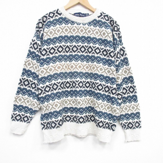 【20%OFF】90s 長袖セーター 手織り ホワイト L | 古着