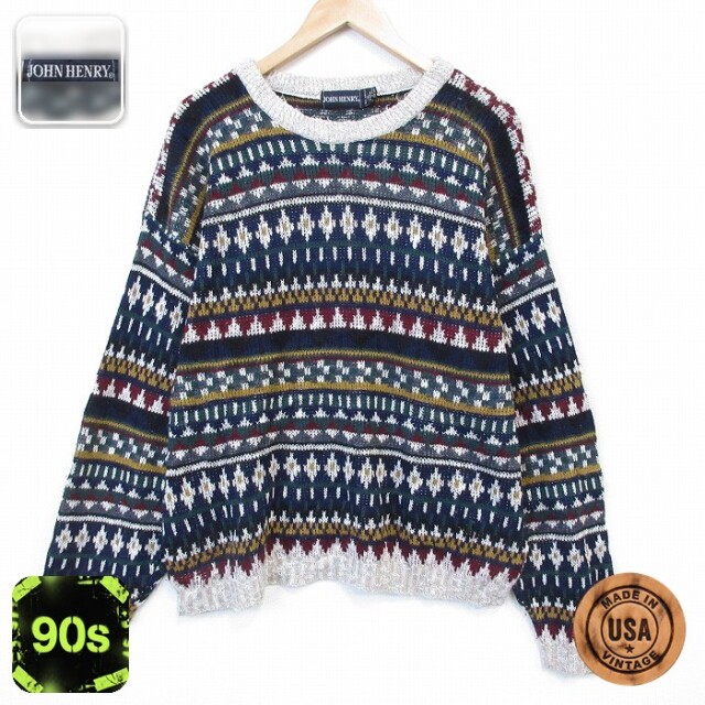【20%OFF】90s 長袖セーター フェアアイル ネイビー XL | 古着