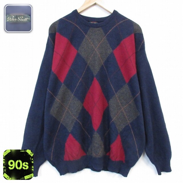 90s 長袖セーター アーガイル ネイビー XL | 古着