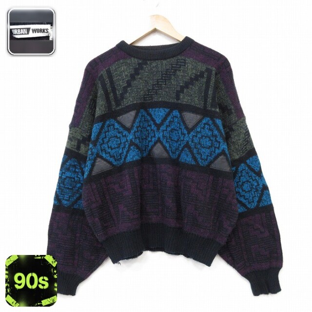 長袖 セーター 90s アクリル クルーネック ブラック メンズXL相当 | 古着