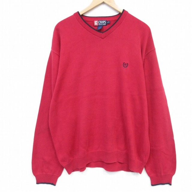 ラルフローレン 90s 長袖セーター ワンポイントロゴ レッド メンズXL相当 | 古着
